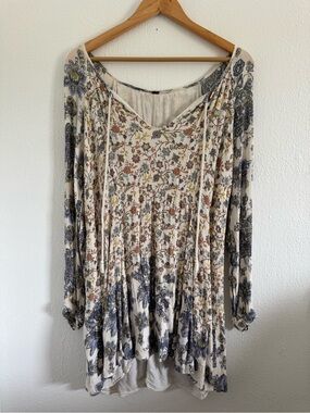 Free People Tunic Boho Floral Peasant Tunic Top - floral
